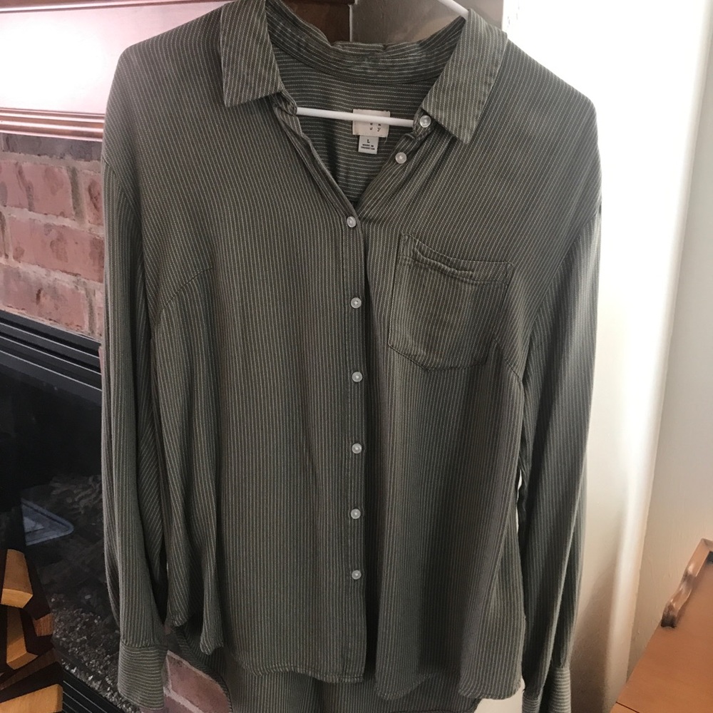 A New Day Pin Stripe Button-Up Blouse